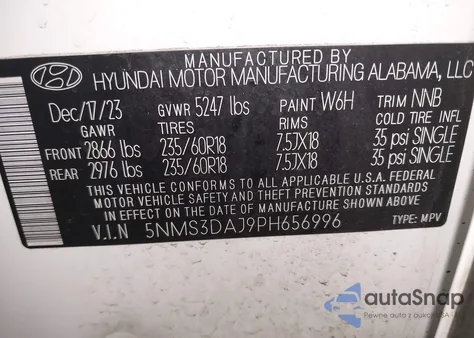 2023 Hyundai Santa Fe Sel from USA, damaged, VIN 5NMS3DAJ9PH656996